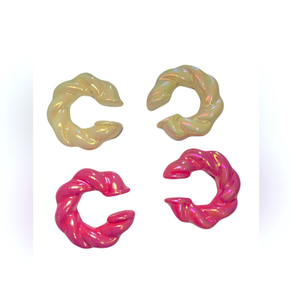 Set of Iridescent Pink and Cream Ear Cuffs